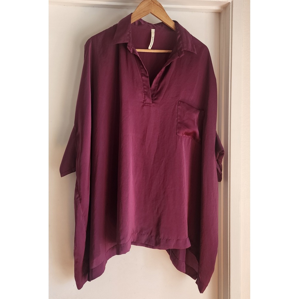 Pier Antonio Gaspari Blouse Top Burgundy‎ Drapey Oversized Pocket Sz 42/6
